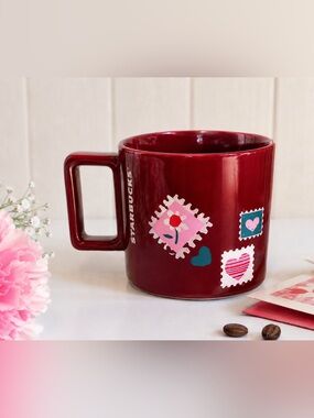 Starbucks 2023 Valentine’s Day Stamp Heart Mug 14oz Red Ceramic NWT